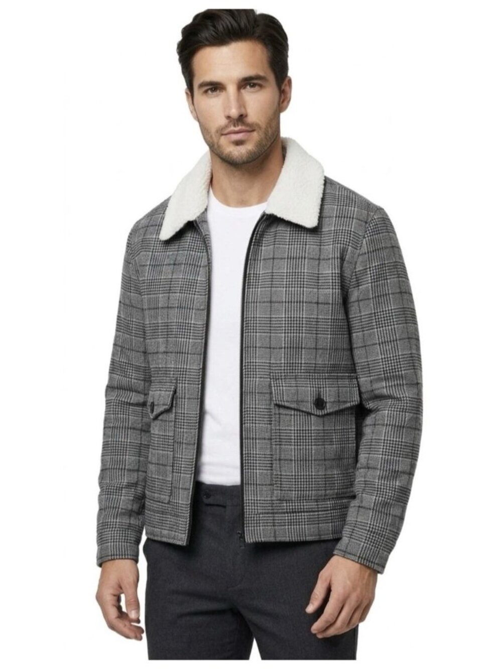 JF J.Ferrar Men’s Size XXL Black Glen Wool Blend Bomber Jacket. New With Tags